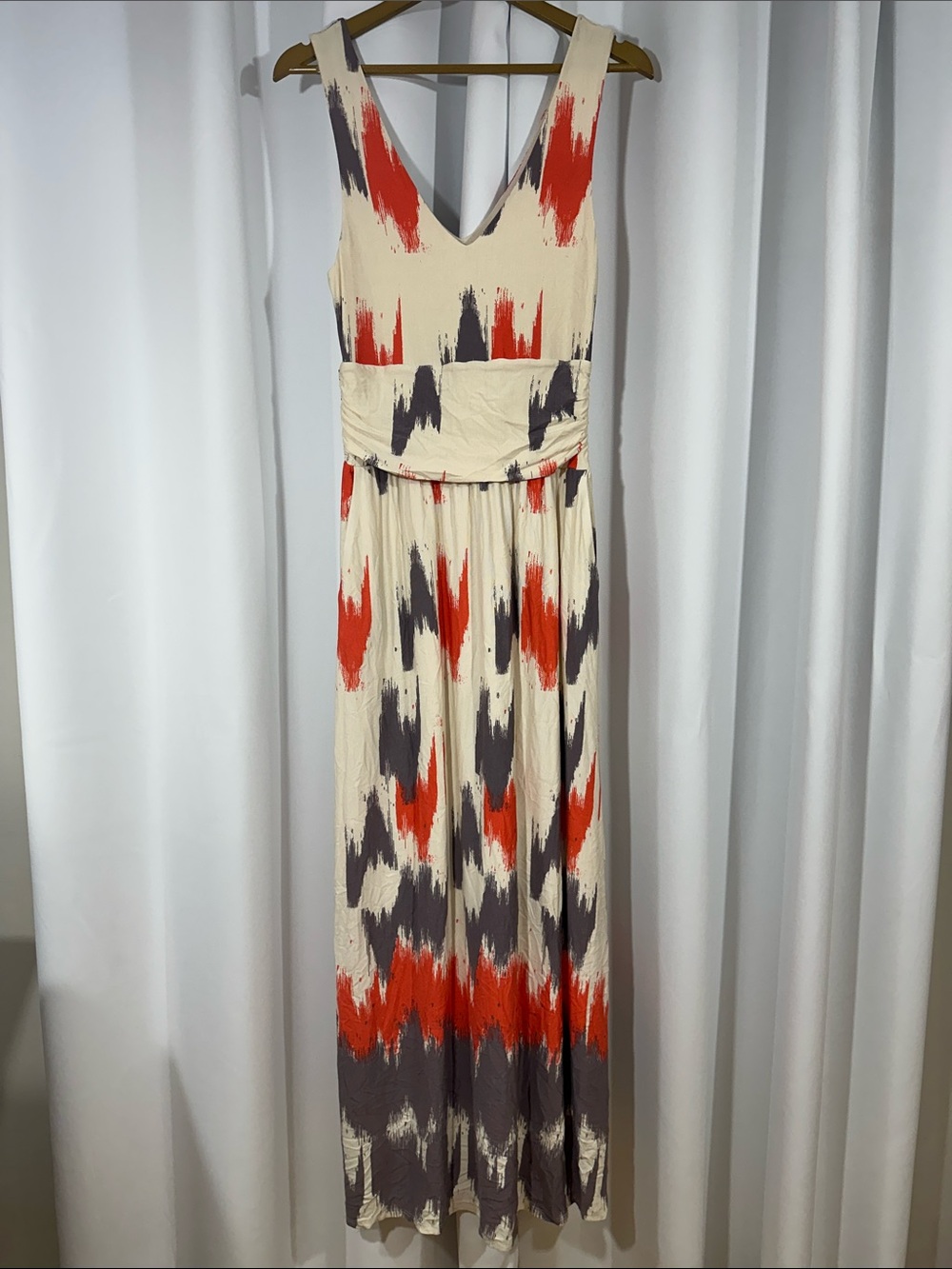 NWT Maeve Anthropologie Abstract Ikat Print Maxi Dress Size M V Neck Boho
